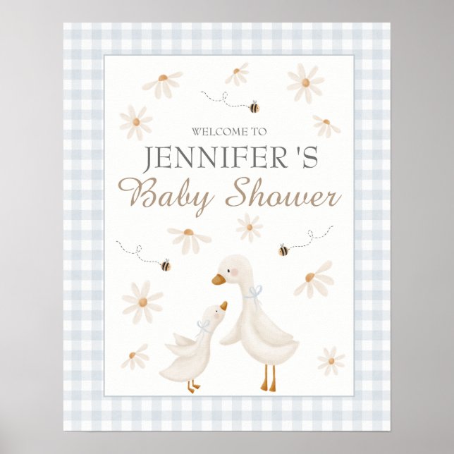 Välkomsttecken för Blue Goose Baby Shower Poster (Framsidan)