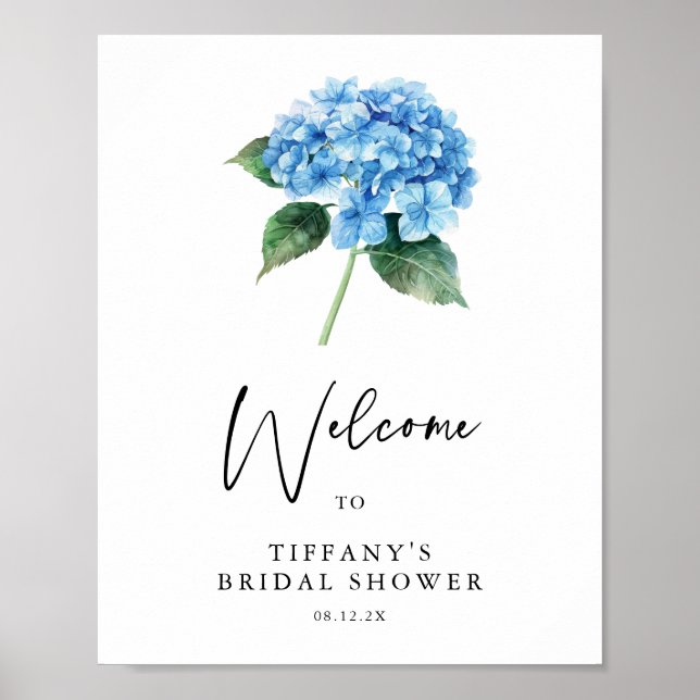 Välkomsttecken för Blue Hydrangea Blommigt Möhippa Poster (Framsidan)