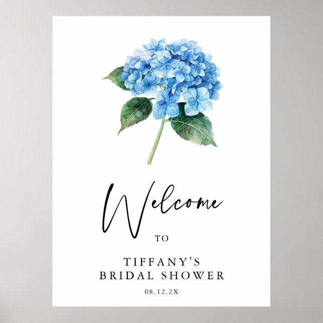 Välkomsttecken för Blue Hydrangea Blommigt Möhippa Poster (Framsidan)