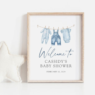 Välkomsttecken för Blue Jean Denim Baby Shower Poster