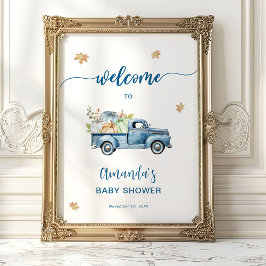 Välkomsttecken för Blue Lastbil Pumpkin Baby Showe Poster