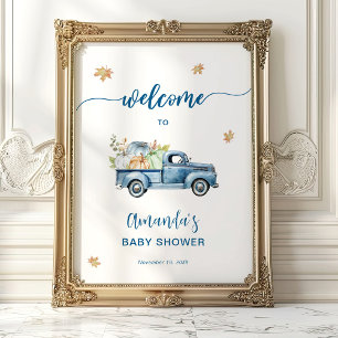 Välkomsttecken för Blue Lastbil Pumpkin Baby Showe Poster