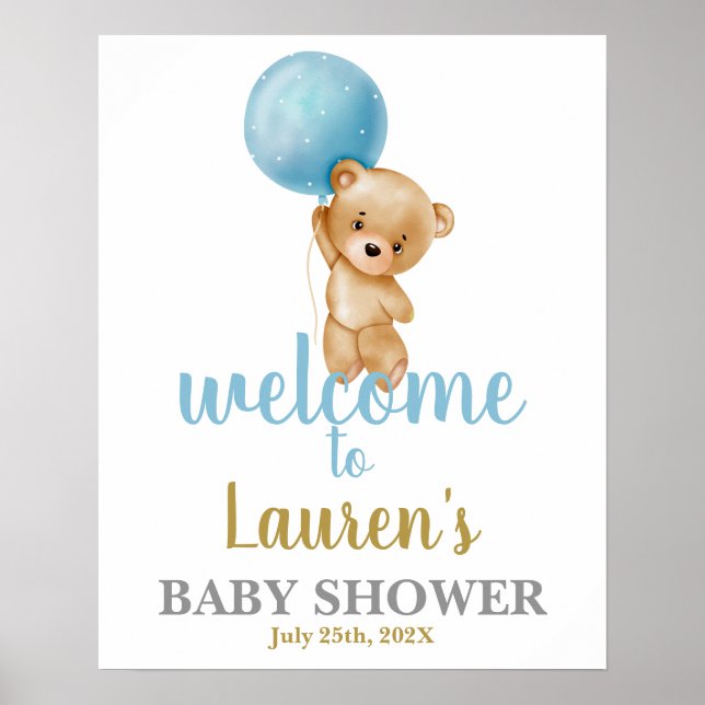 Välkomsttecken för Blue Nalle Baby Shower Boy Poster (Framsidan)