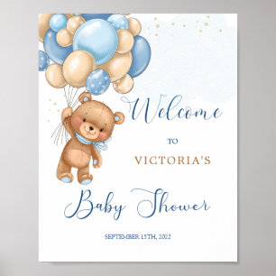 Välkomsttecken för Blue Nalle Baby Shower Poster
