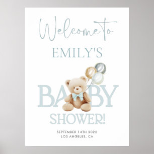 Välkomsttecken för Blue Nalle Baby Shower Poster