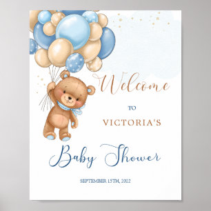 Välkomsttecken för Blue Nalle Baby Shower Poster