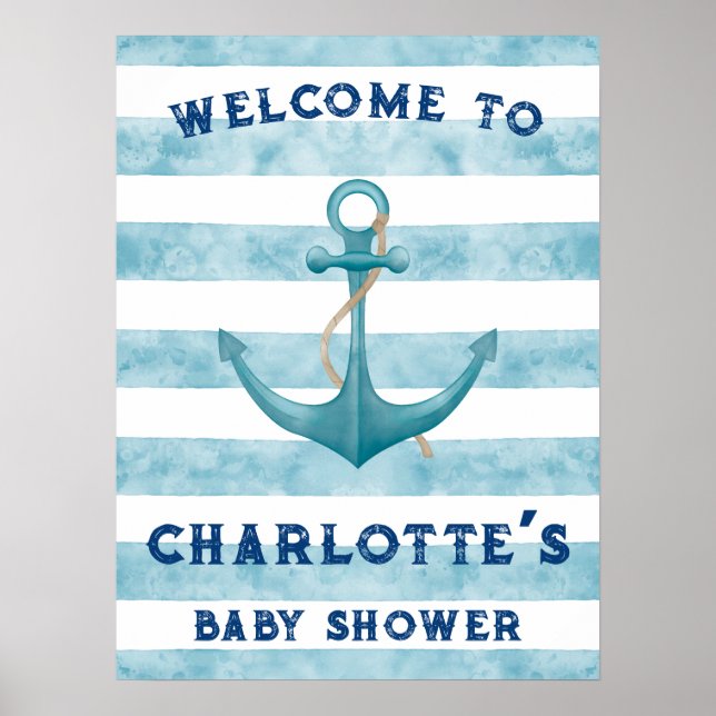 Välkomsttecken för Blue Nautical Sailor Baby Showe Poster (Framsidan)