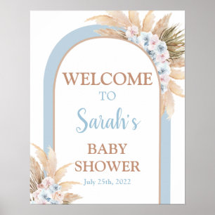 Välkomsttecken för Blue Pampas Grass Baby Shower B Poster