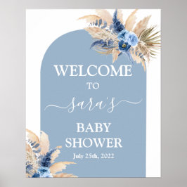Välkomsttecken för Blue Pampas Grass Baby Shower B Poster