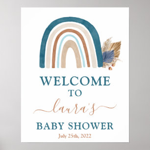 Välkomsttecken för Blue Rainbow Baby Shower Poster