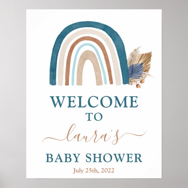Välkomsttecken för Blue Rainbow Baby Shower Poster (Framsidan)