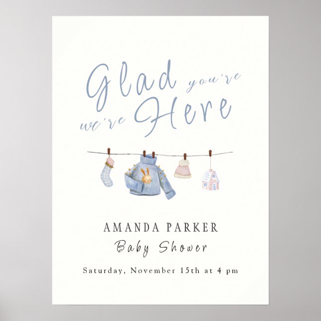 Välkomsttecken för Blue Winter Clothesline Baby Sh Poster (Framsidan)