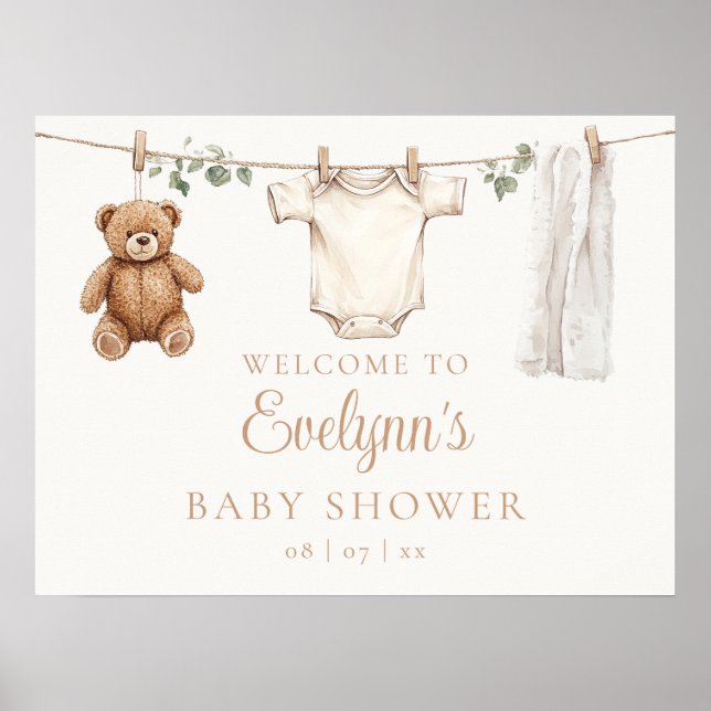 Välkomsttecken för Boho Clothesline Baby Shower Poster (Framsidan)