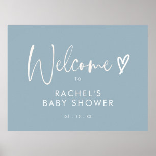 Välkomsttecken för Boho Dusty Blue Baby Shower Poster