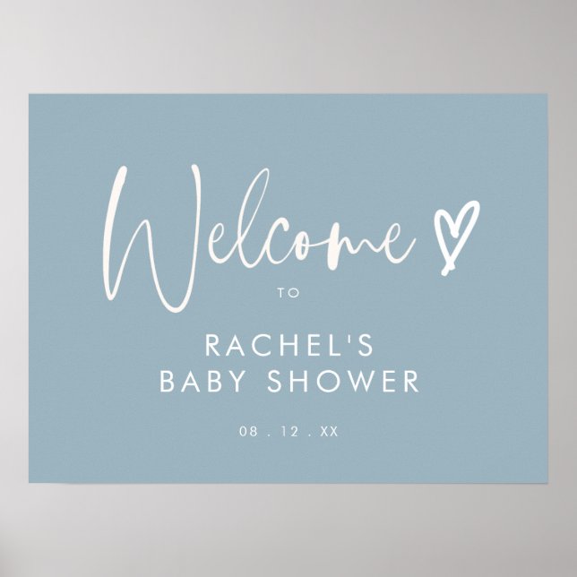Välkomsttecken för Boho Dusty Blue Baby Shower Poster (Framsidan)