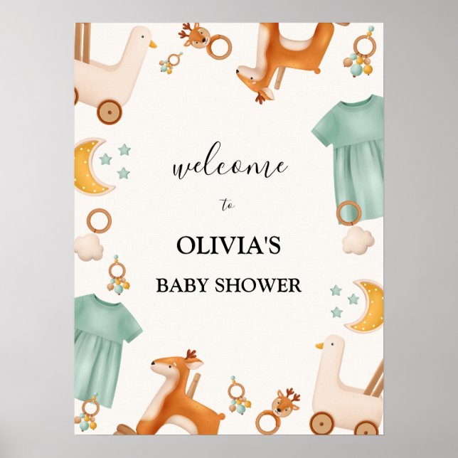 Välkomsttecken för Boho Flicka Clothes Baby Shower Poster (Framsidan)