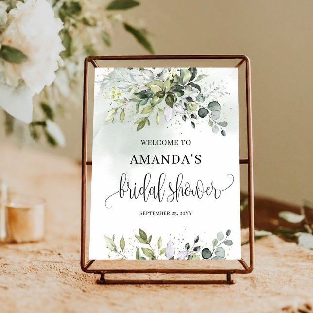 Välkomsttecken för Boho greenery möhippa Poster (Boho greenery bridal shower welcome sign)