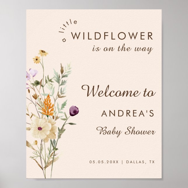 Välkomsttecken för Boho Little WildblommBaby Showe Poster (Framsidan)