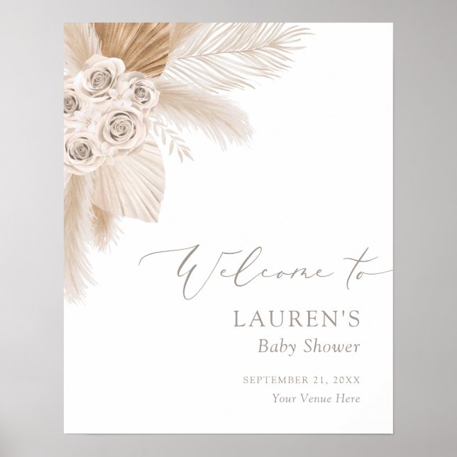 Välkomsttecken för Boho Pampas Grass Baby Shower Poster (Framsidan)