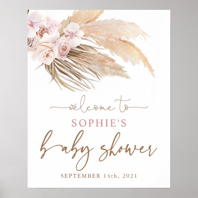 Välkomsttecken för Boho Pampas Grass Baby Shower Poster (Framsidan)