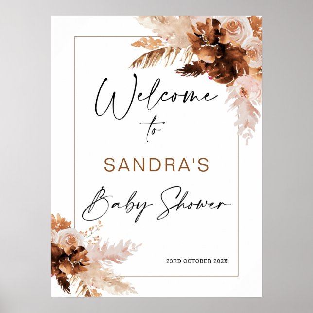 Välkomsttecken för Boho Pampas Grass Baby Shower Poster (Framsidan)