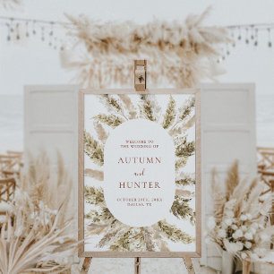 Välkomsttecken för Boho Pampas Grass Bröllop Poster