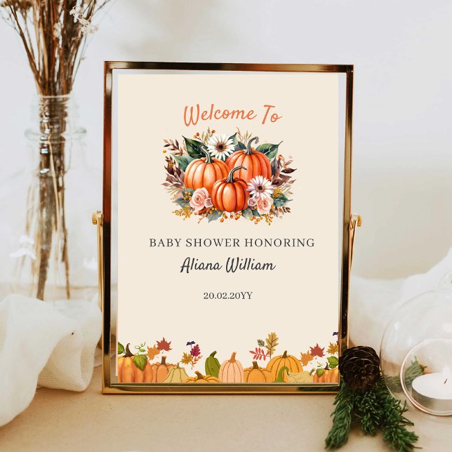 Välkomsttecken för Boho Pumpkin Blommigt Fall Baby Poster (Skapare uppladdad)