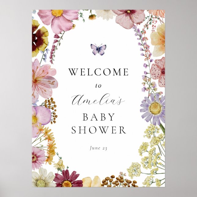 Välkomsttecken för Boho WildblommBaby Shower Poster (Framsidan)