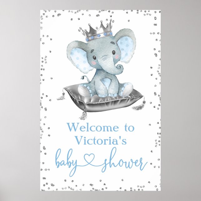 Välkomsttecken för Boy Elephant Prince Baby Shower Poster (Framsidan)
