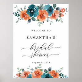 Välkomsttecken för bränd Orange blått Möhippa Poster