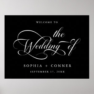 Välkomsttecken för Bröllop Black i elegant Charm S Poster
