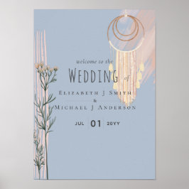 Välkomsttecken för bröllop - Dusty Blue Peach Poster