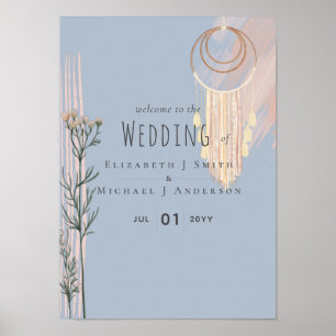 Välkomsttecken för bröllop - Dusty Blue Peach Poster