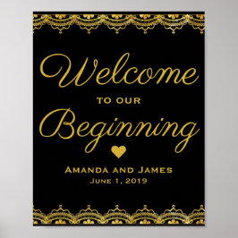 Välkomsttecken för bröllop | Guld Snöre på Svarta  Poster