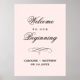 Välkomsttecken för bröllop | Rosa för Elegant Skr Poster