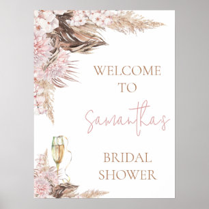 Välkomsttecken för brun Blommigt Boho Möhippa Poster