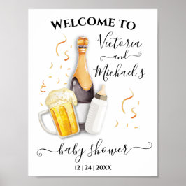 Välkomsttecken för bubblor och Beer Baby Shower Poster