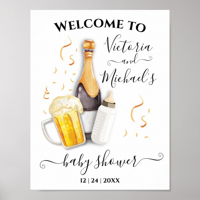 Välkomsttecken för bubblor och Beer Baby Shower Poster (Framsidan)