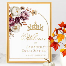Välkomsttecken för Burgundy Blommigt Fall Sweet si Poster