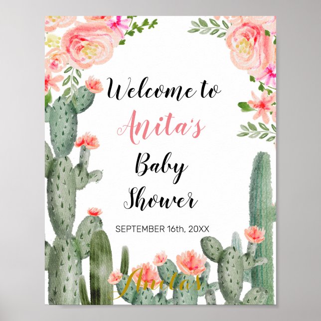 Välkomsttecken för Cactus Baby Shower Poster (Framsidan)