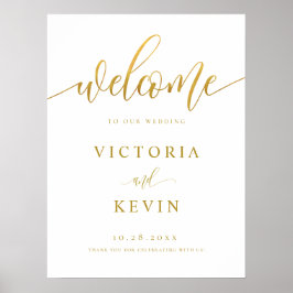 Välkomsttecken för Calligraphy Guld Bröllop Poster