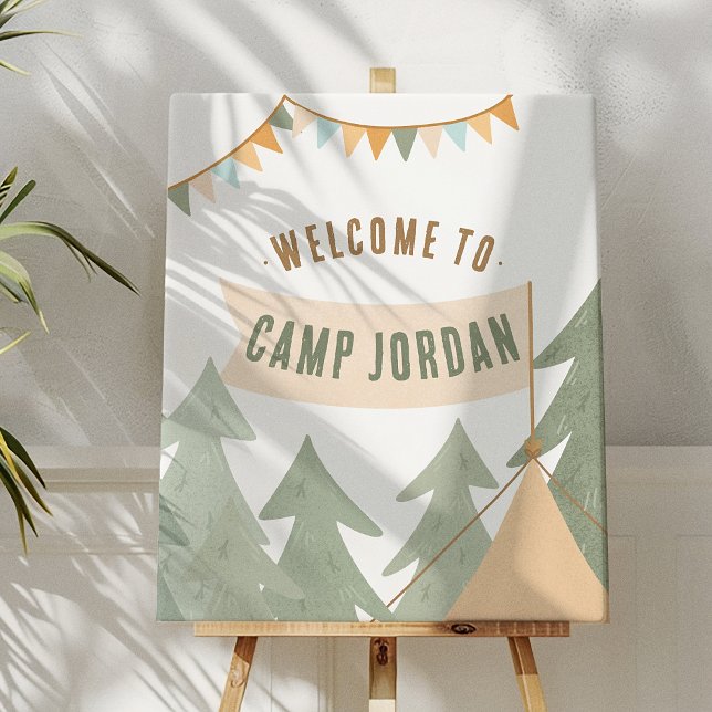 Välkomsttecken för Camping Äventyr Boy Födelsedags Poster (Skapare uppladdad)
