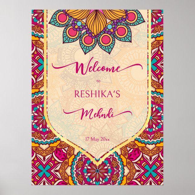 Välkomsttecken för Cerise mandala rangoli mehndi Poster (Framsidan)