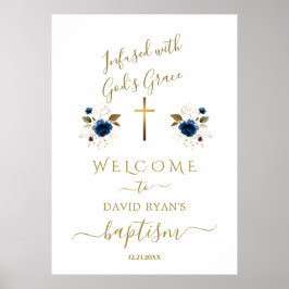 Välkomsttecken för Charm Blue Flowers Gold Boy Bap Poster