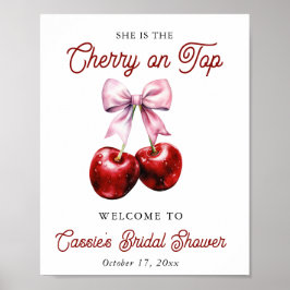 Välkomsttecken för Cherry on Top Rosa Bow Möhippa Poster