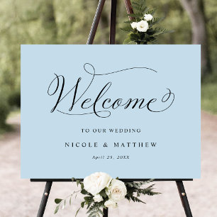 Välkomsttecken för chic Calligraphy Dusty Blue Brö Poster