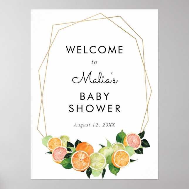 Välkomsttecken för Citrus Fruit Cutie Baby Shower Poster (Framsidan)