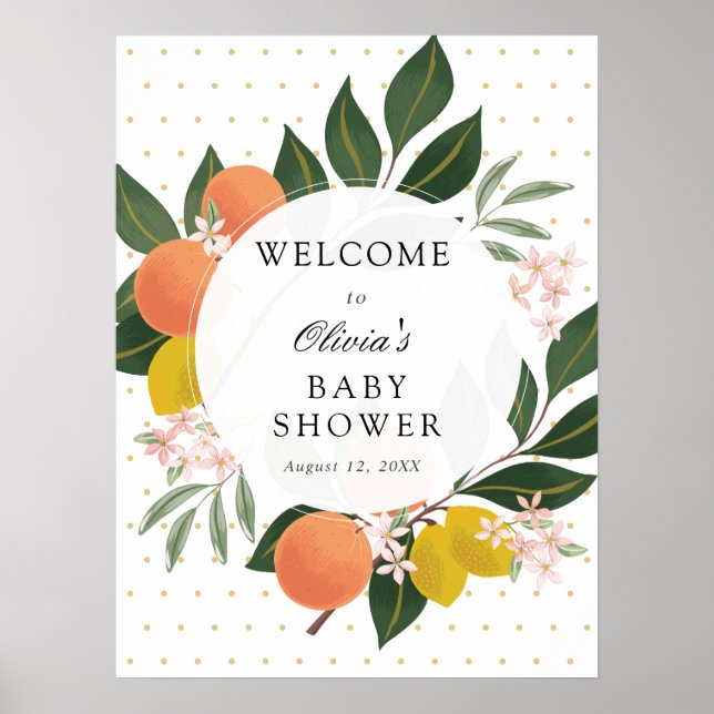 Välkomsttecken för Citrus Greenery Baby Shower Poster (Framsidan)