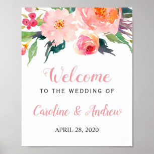 Välkomsttecken för CUST Watercolor Blommigt Bröllo Poster