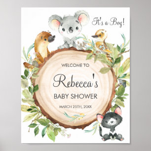 Välkomsttecken för Cute Australian Animals Baby Sh Poster